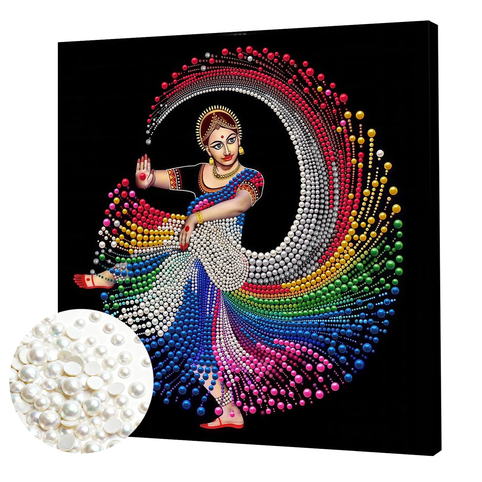DIY Pearl Painting Kit with Wooden Frame, 3D Plastic Pearl Gemstone Ocean Art Craft for Adults Beginners, Diamond Dot Painting, Home Wall Decor Ready Gift for Women(Indian Rainbow Dancer)(30 * 30cm)