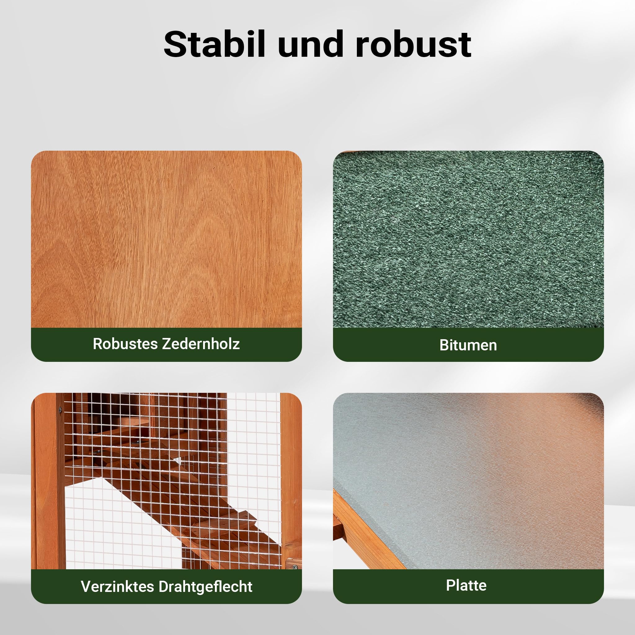 Wiltec XXL Hasenstall 2110 x 530 x 835 mm mit Freilaufgehege und erhöhtem Unterschlupf aus Kiefernholz, Kaninchenkäfig mit 2 Etagen, Kleintierstall