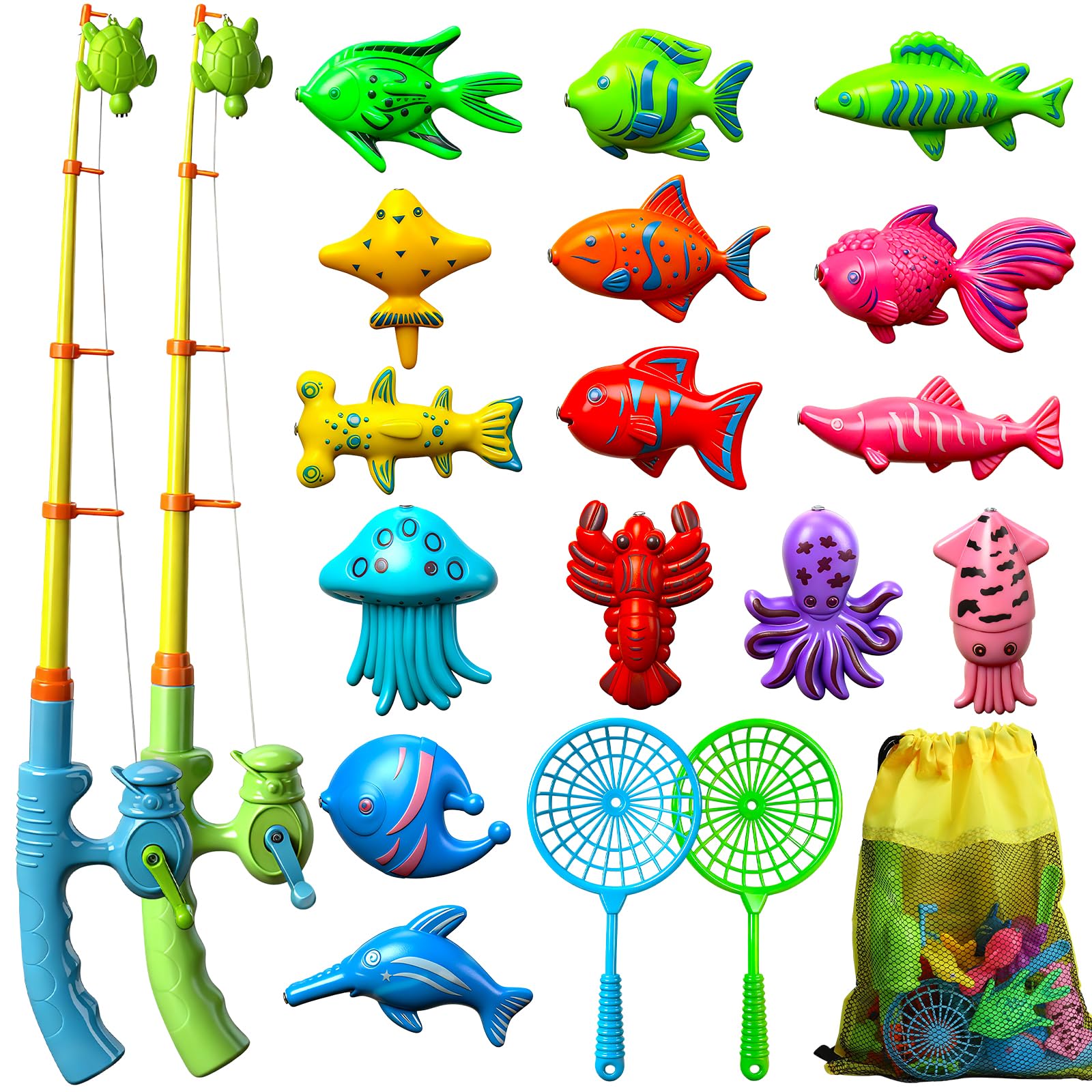 TOY Life 2-Player Magnetic Fishing Game for Kids 3-5 - Toddler Fishing Pole Set with Fish Toys - Bath & Pool Toys - Water Table Accessories - Educational Fishing Toy Rod for Boys Girls