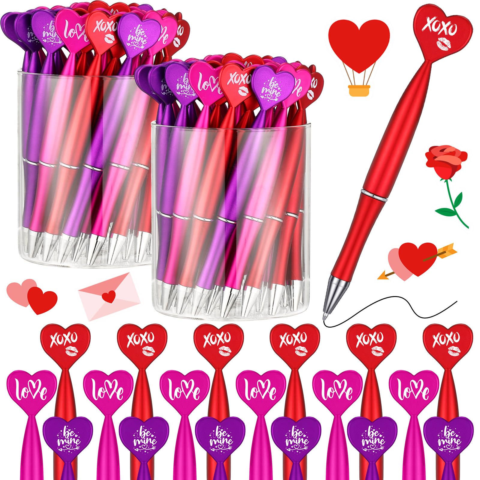Cholemy 150 szt. walentynkowe długopisy w kształcie serca, 1,0 mm, czarny atrament, długopisy, luzem, prezenty walentynkowe, Love Be Mine, serce, chowane, na przyjęcie świąteczne, upominek, szkolne
