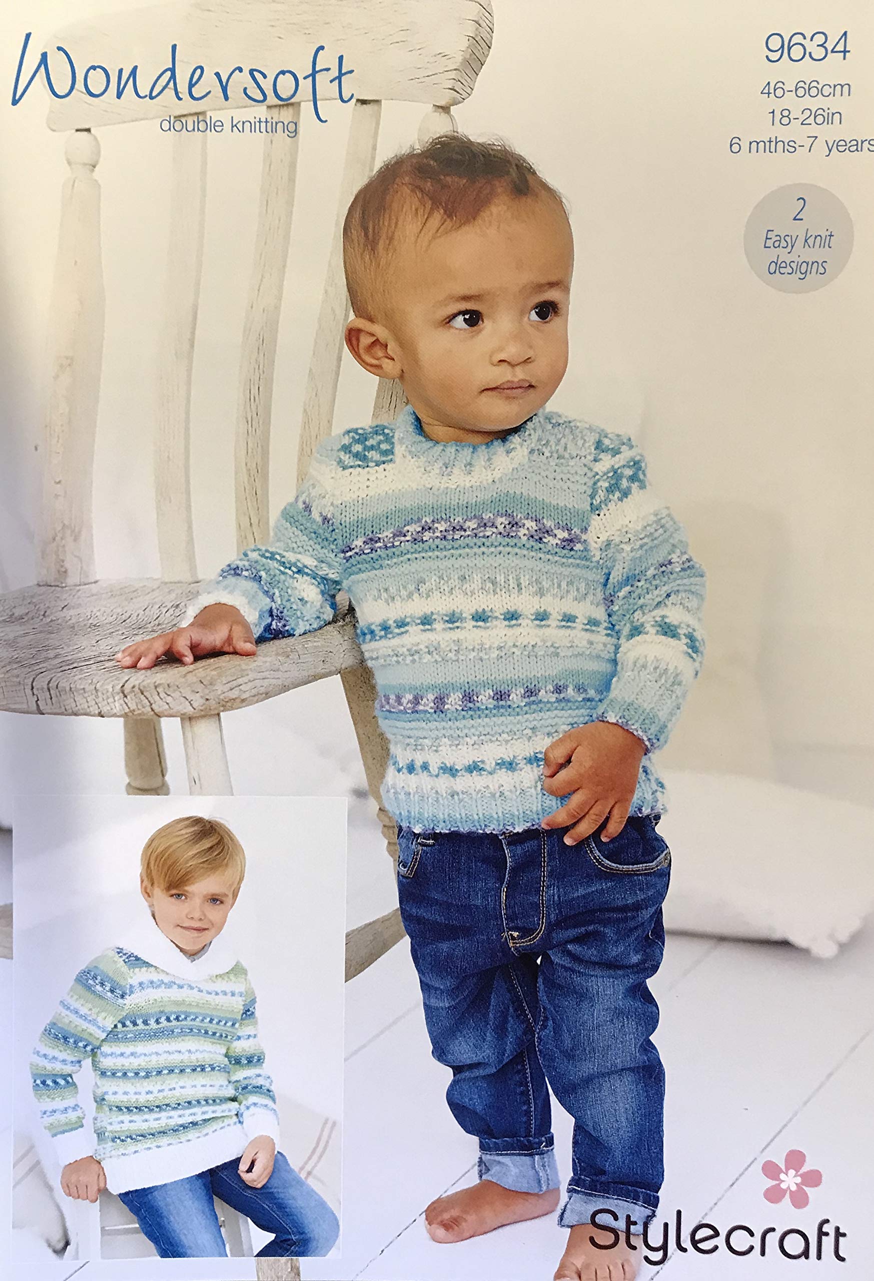 Stylecraft  Double Knitting Pattern 9634 6 mths to 7 Years 2 Easy knit Sweaters