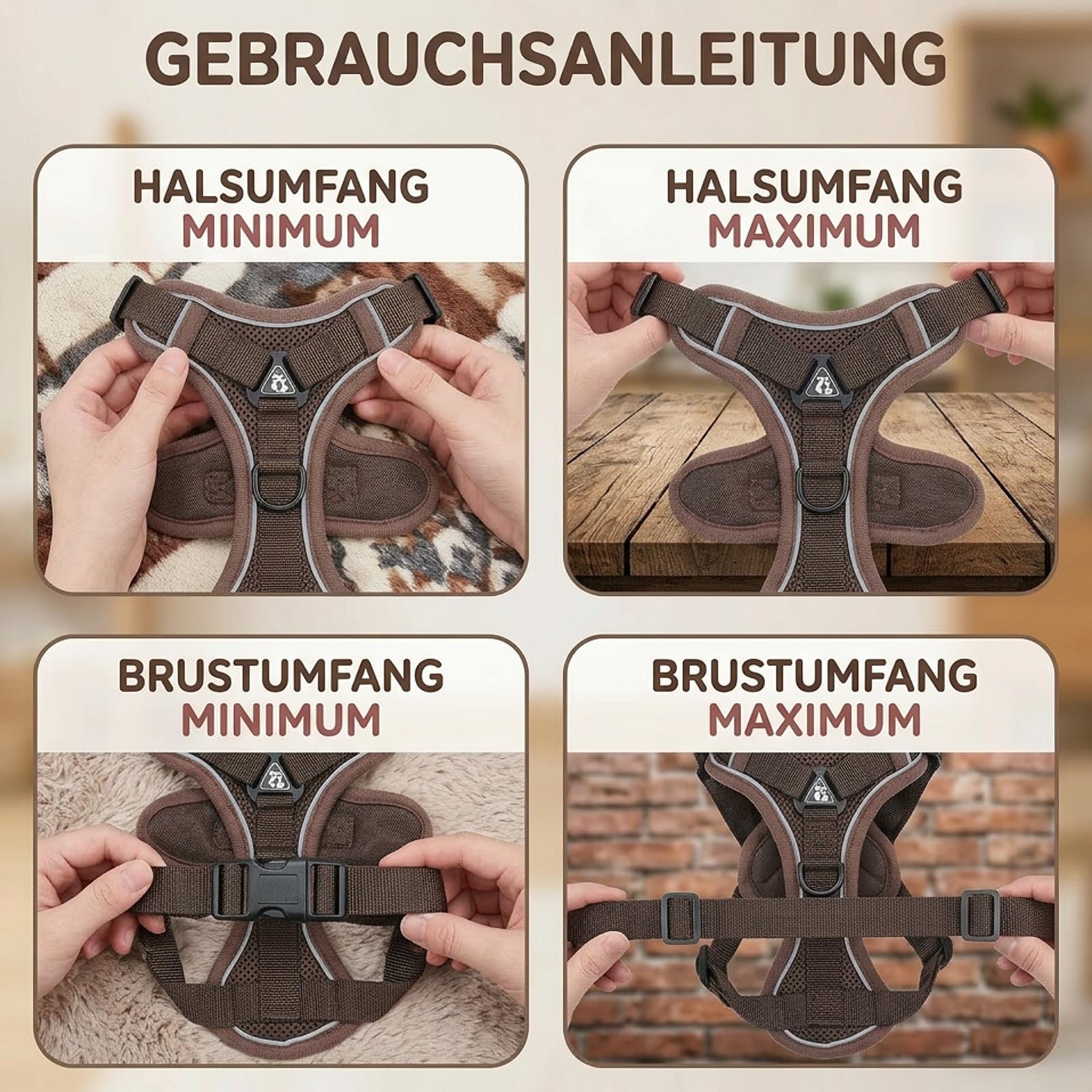 2er Set Katzengeschirr mit Leine Ausbruchsicher, Katzengeschirr mit Leine für sichere Nachtspaziergänge, Braunes Katzengeschirr Set mit Verstellbarer Katzenleine