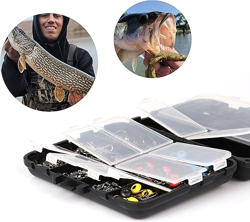 Miniatura 5 de Kit de accesorios de pesca, juego de pesca con caja de aparejos, anzuelos de pesca, pesas, cabezas de plantilla, juntas tóricas, pasadores de