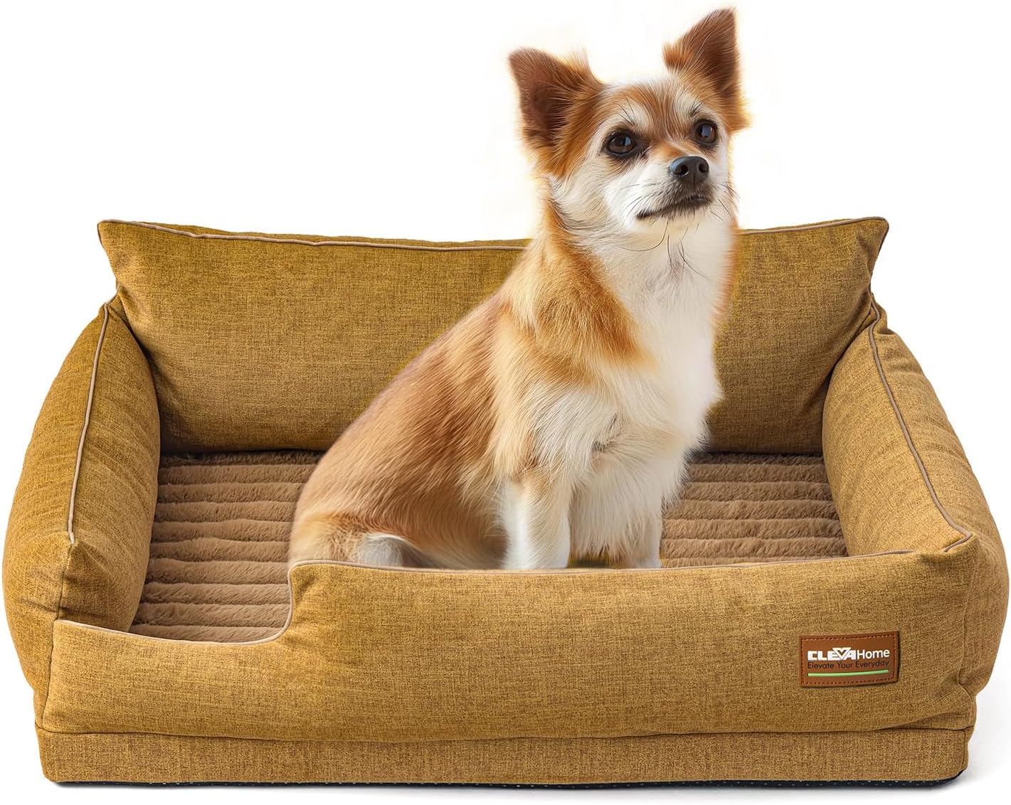 ClevaHome Comfort Orthopedic Dog Sofa Bed for Small Dogs and Cats Water-Resistant, Washable Cover & Nonslip Bottom, Orthopedic Egg-Crate Foam Design Golden Brown 27"L x 20"W x 8"Th