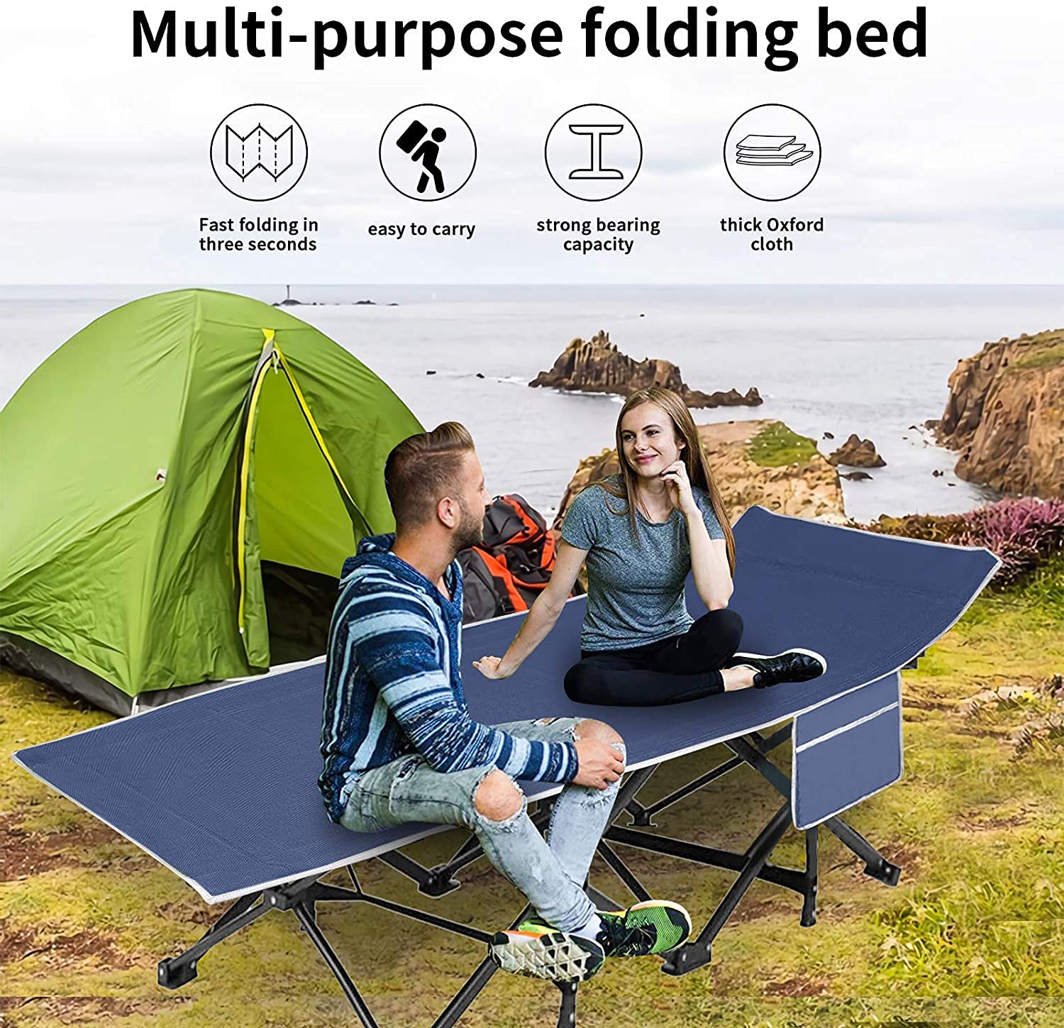 MAHVIW Folding Camping Cots for Adults Heavy Duty, Camp Pliable Extra Wide Sturdy Portable Sleeping Cot for Camp Office Use Travel, Base Camp, Hiking, Mountaineering, Hospital, Beach, Travel Bed 1