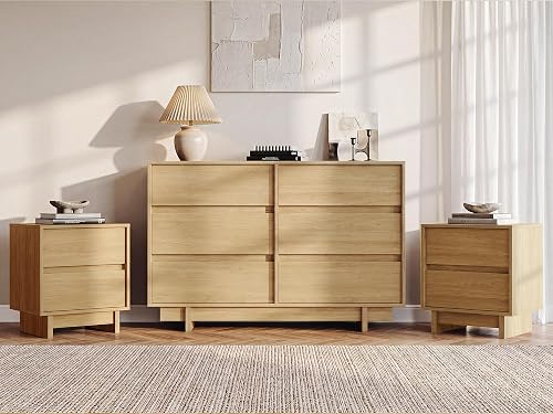 47in Oak 6 Drawer Dresser & 2 Nightstand Set, 3