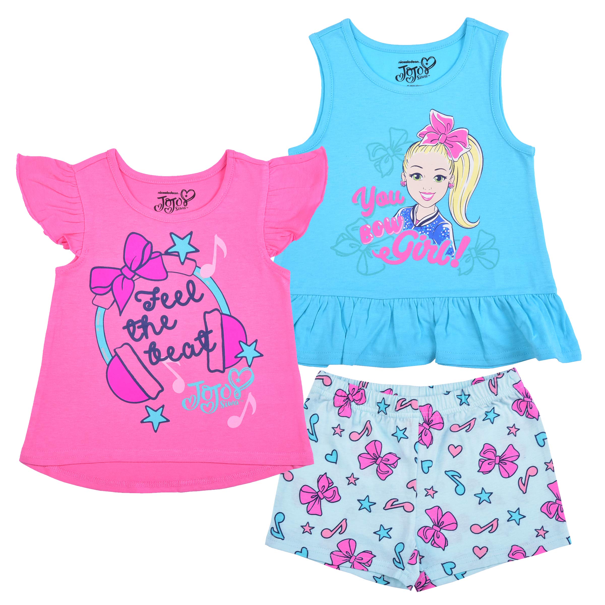 Nickelodeon Girl's 3 Pack Jojo Siwa Short Sleeves Tee, Sleeveless Shirt and Shorts Set