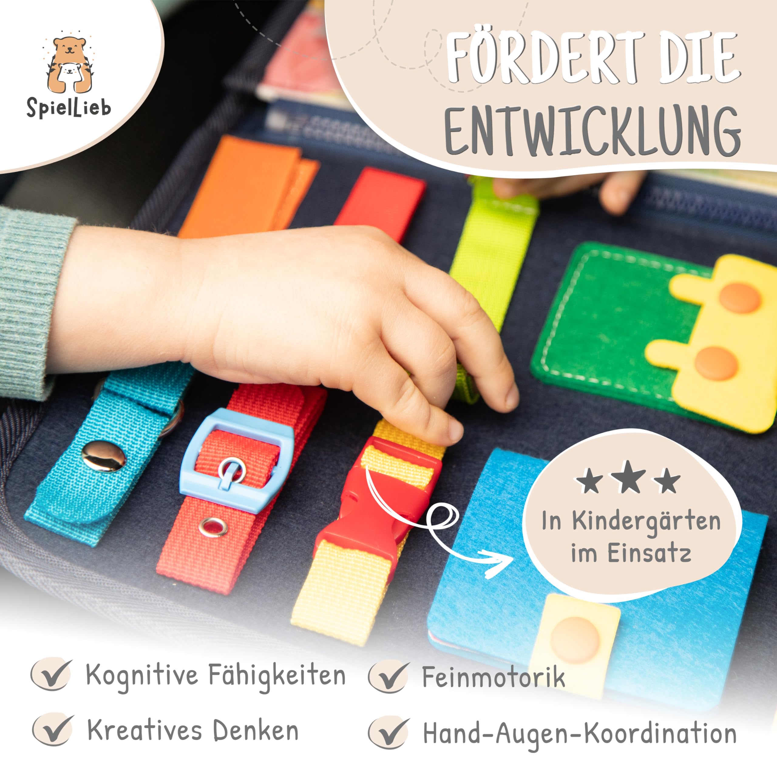 SpielLieb® Montessori Busy Board 3 Jahre - interaktives Activity Board Spielzeug für Kleinkinder - Beschäftigung für Auto & Flugzeug - Ideales Busy Book Geschenk für Entwicklung & Motorik