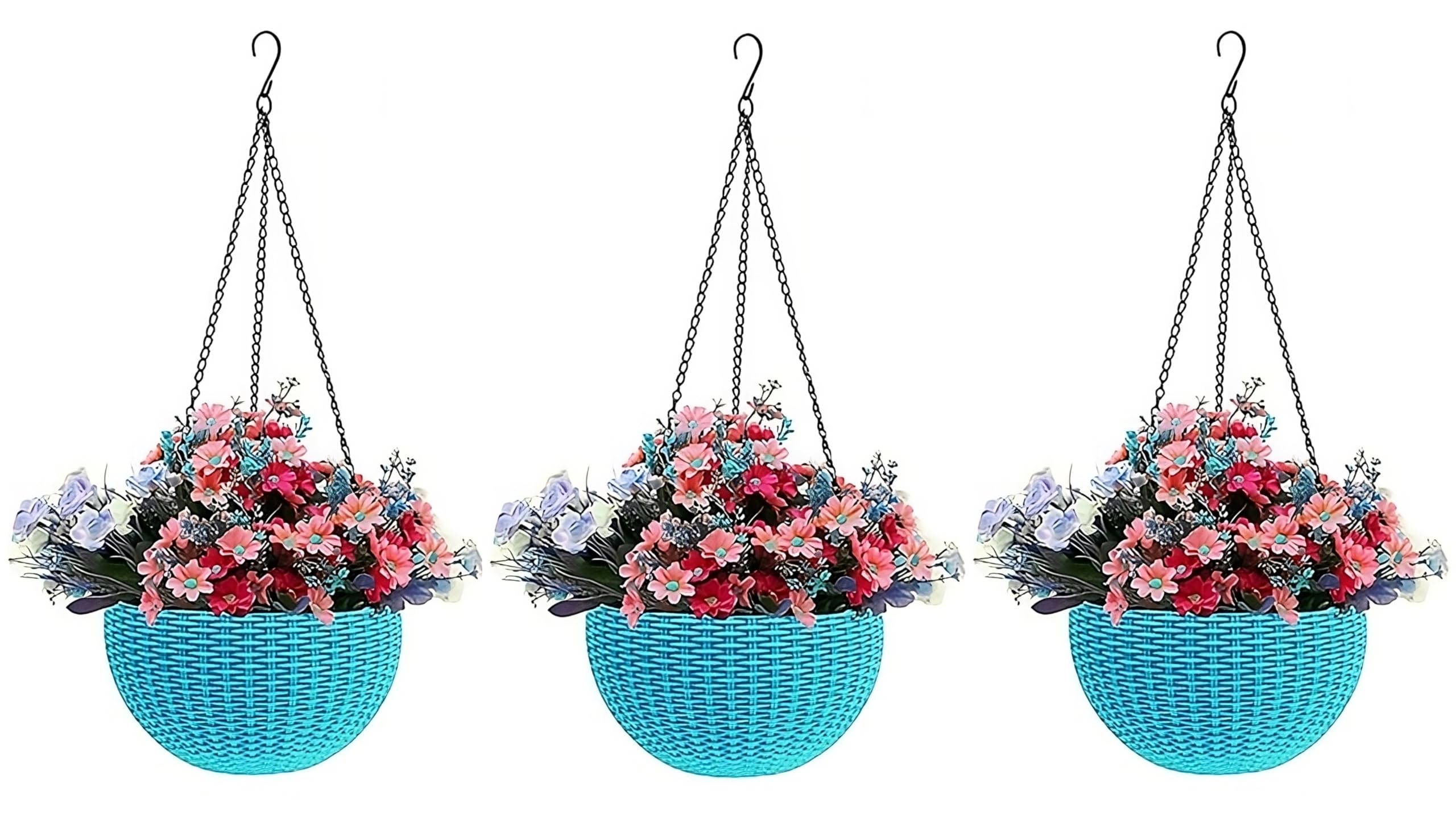 Craftbin Plastic Hanging Round Planters | Planting Pots for Home Gardening | Flower Pots for Home Balcony, Dia-7.1inch, Hight-4.1inch Pack of 3 (Light Blue, 3) (B0D1VFSB6Z) Amazon Price History, Amazon Price Tracker