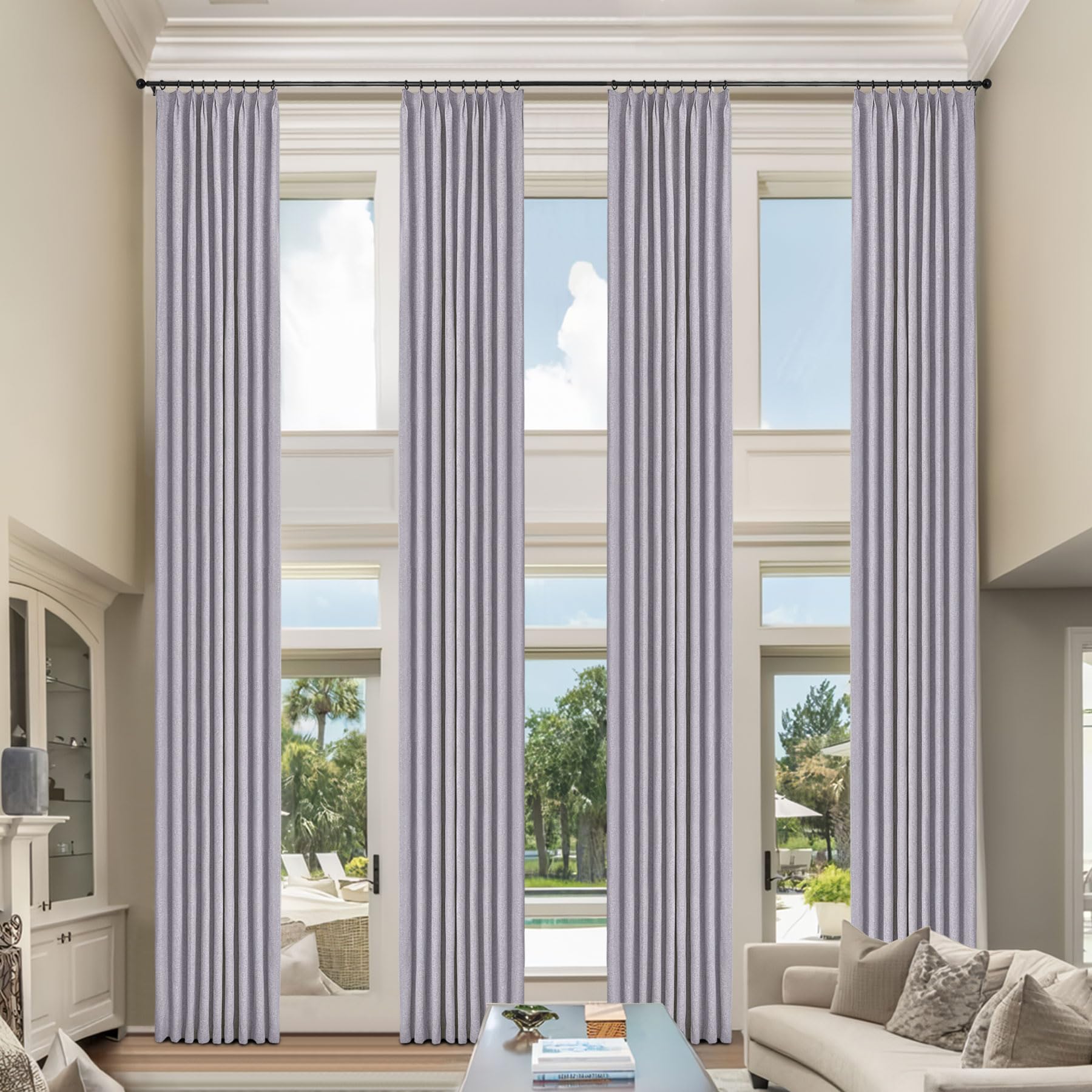 Cortinas térmicas plisadas de lino de 132x396 cm para chalets con techos altos