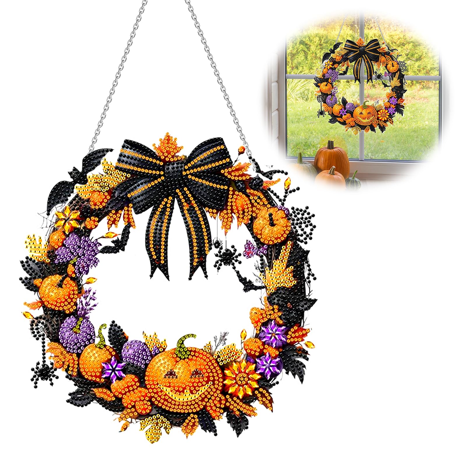 Halloween Diamond Painting Kranz - DIY Deko Für Tür & Fenster - Mit Kette