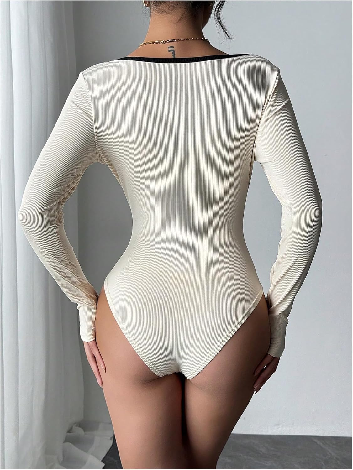 Milumia Women's Ribbed Knit Long Sleeve Bodysuit Sweetheart Neck Going Out Tops Jumpsuit Romper - Image 3