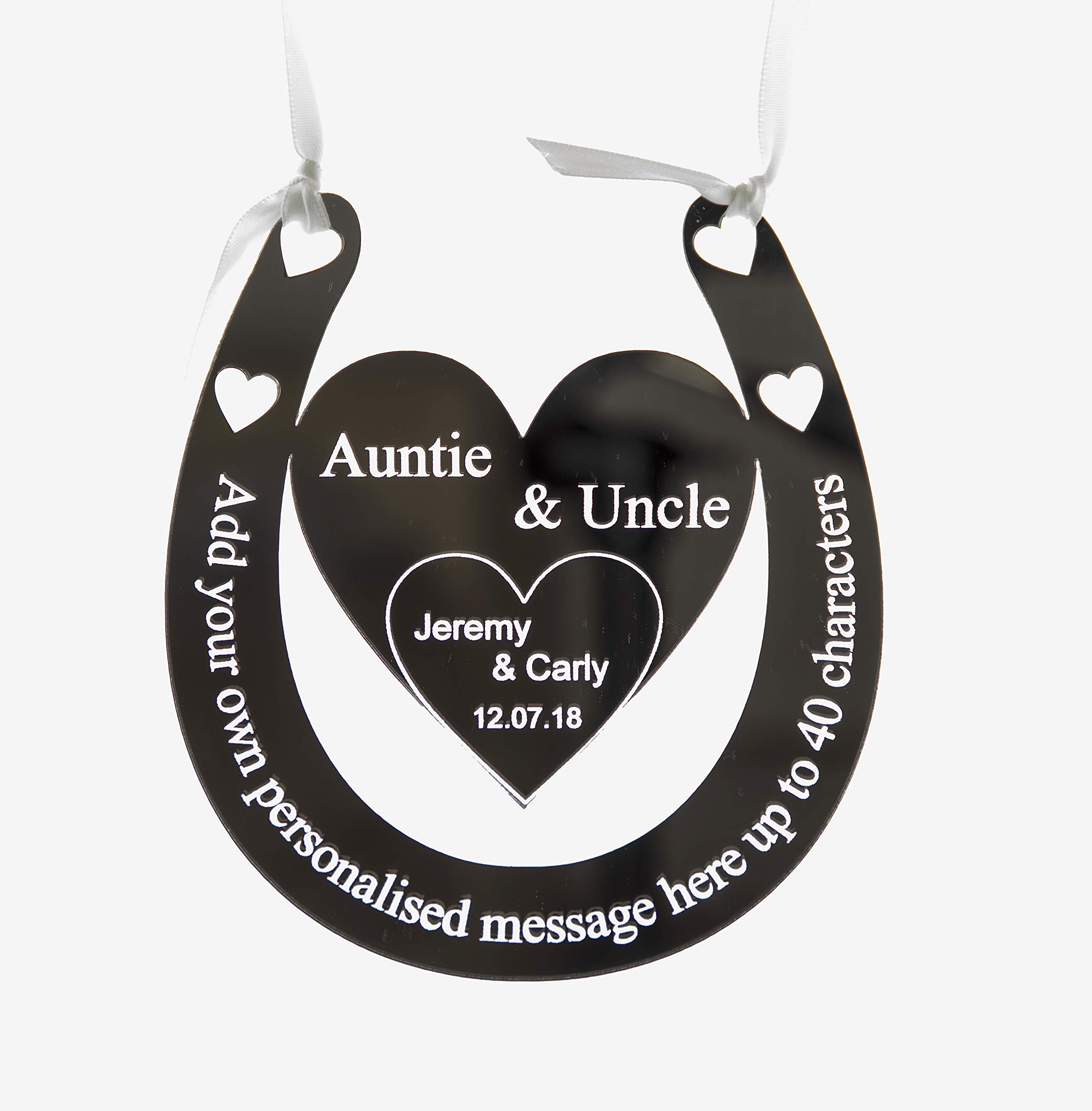 A Gift For You Uk Silver Personalised 3Mm Mirror Acrylic Auntie & Uncle Horseshoe. 129Mm X 116Mm. Good Luck Bridal Keepsake C14