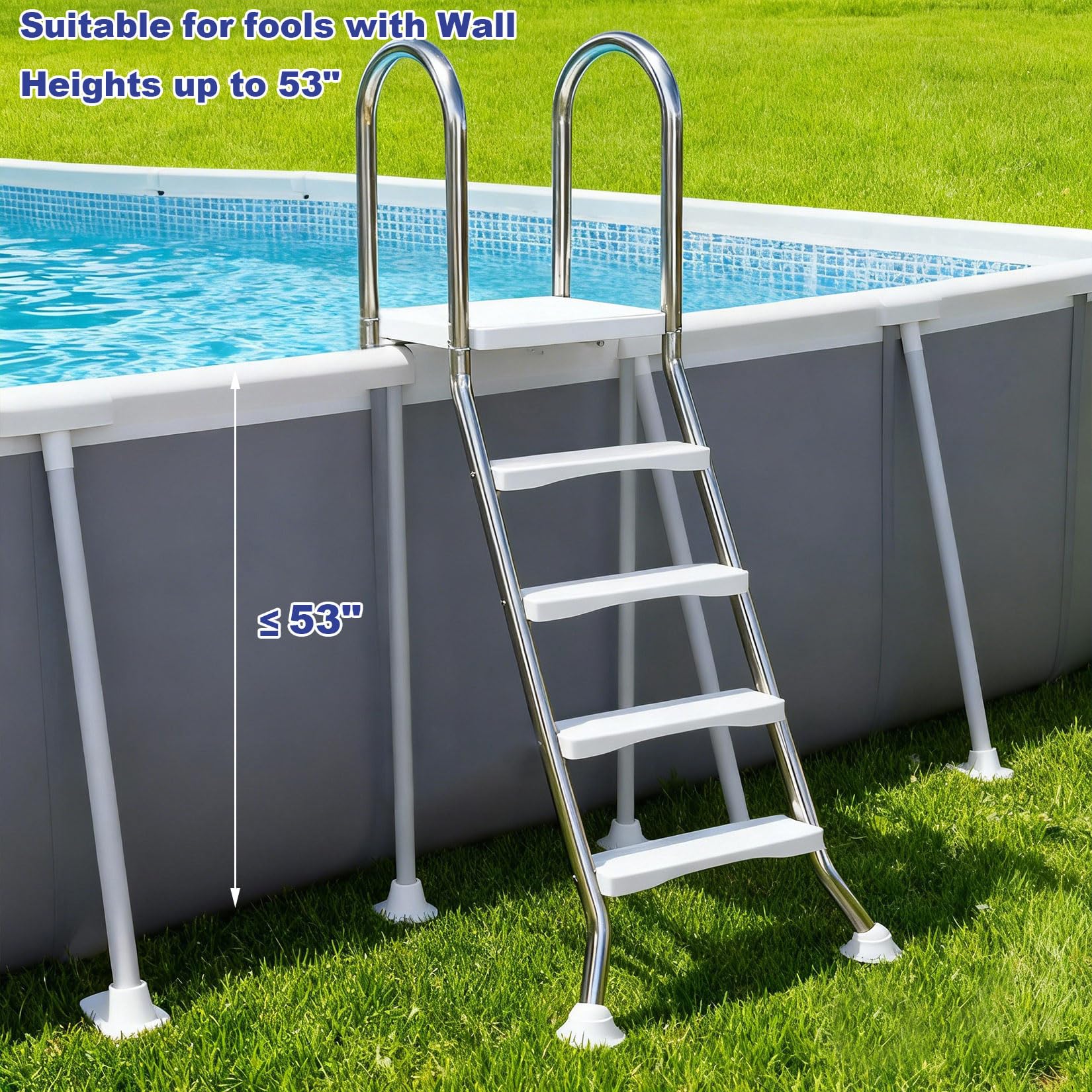 Seleziona Scala per Piscina Fuori Terra A-Frame Heavy Duty 85/110/135 cm Scala da Nuoto a 2/3/4 Gradini Scala a Doppio Lato in Acciaio Inossidabile 304 Scala Antiscivolo capacità 250 kg