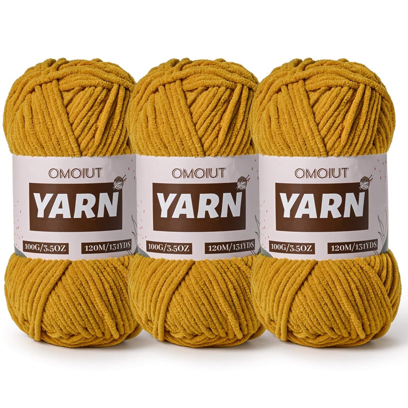 3 Packs Plush Chenille Chunky Crochet Yarn - Baby Yarn for Crocheting Soft - Velvet Yarns Knitting for Blankets Crafts - Fluffy Amigurumi Yarns 300g / 393yd (3 Turmeric)