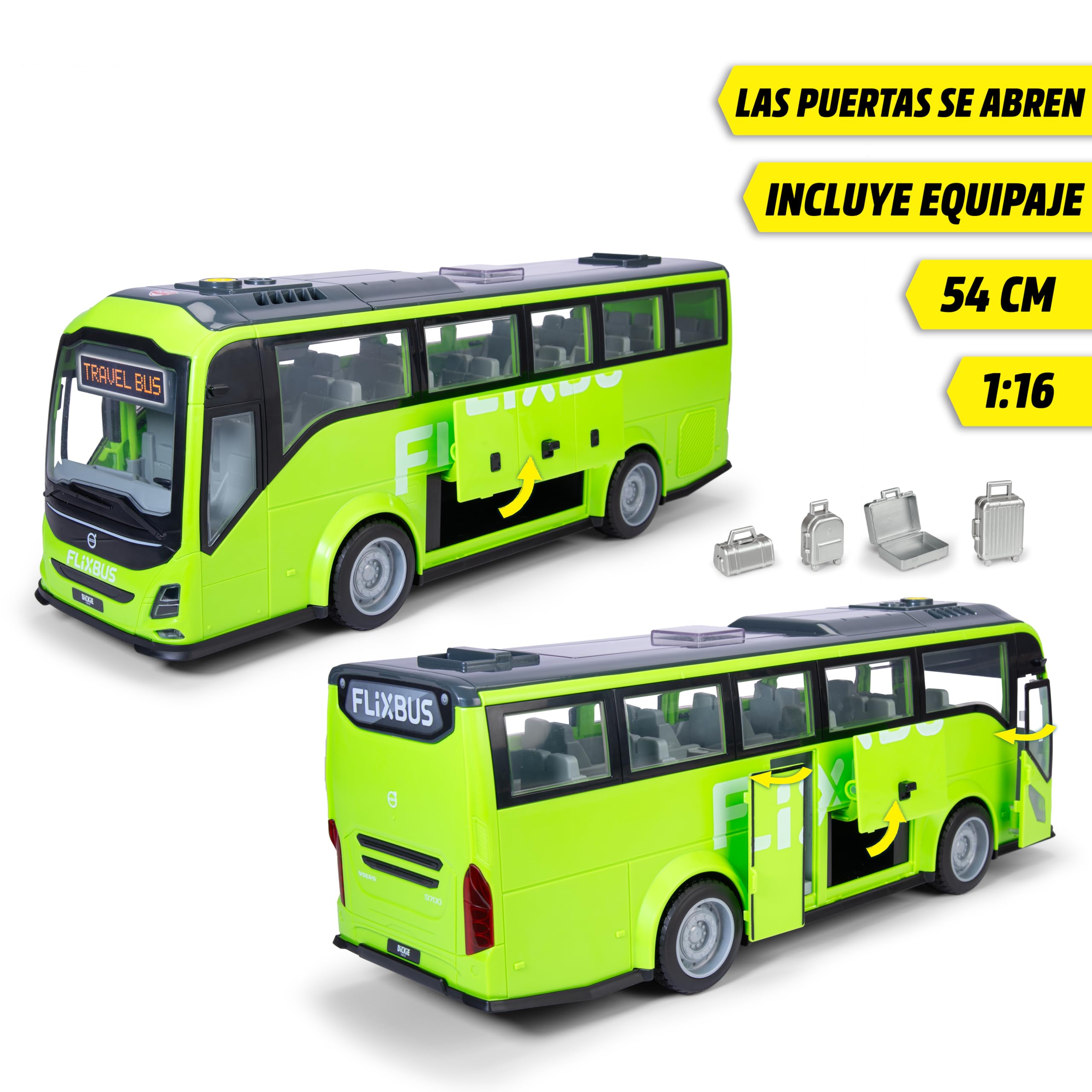 Dickie FlixBus Volvo 9700 Autobús 54 cm con Luz y Sonido, +3 Años