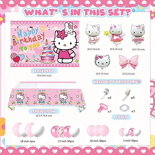 Miniatura 2 de Kit de decoración de fiesta de cumpleaños de gato de dibujos animados, suministros de fiesta de gatitos incluyen 104 globos de látex, 5 globos de