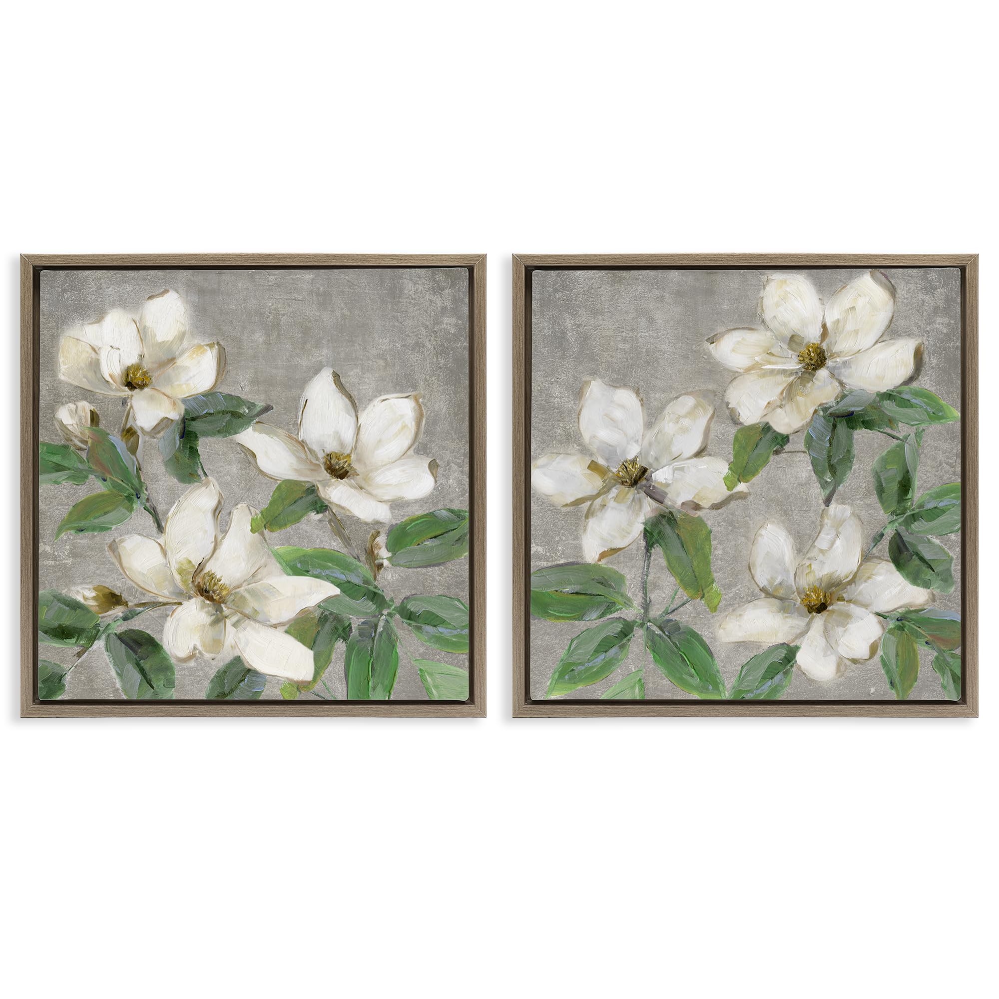 Stupell Industries 'Blooming Ivory Magnolias', 2pc Floating Frame Art Set 2, Brown, 18 x 18 Inches, Easy to Hang and Sturdy, Made in USA, by Sally Swatland