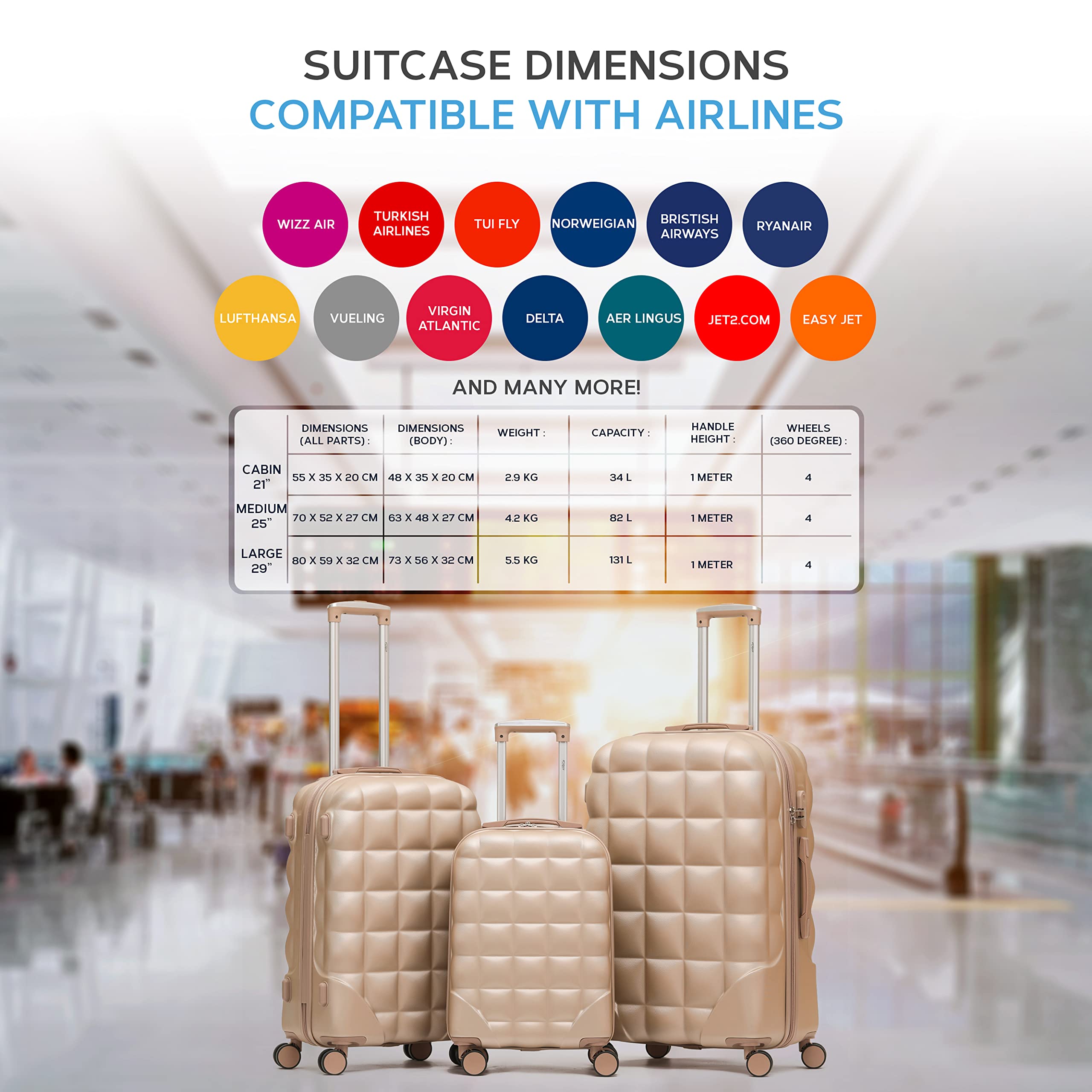 Flight Knight Bubble Suitcase Ryanair easyJet Jet2 Approved 8 Wheel Hardcase Suitcases Cabin or Medium & Large Check-in Sizes