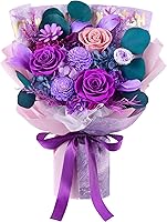 Eterfield Preserved Roses Bouquet with Purple Flowers - Forever Lasting Gift for Valentine's Day, Anniversary, Mother's Day for Wife Mom Her