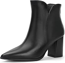 IDIFU IN3 Ankle Boots for Women Chunky Block Short Heel Boot Comfortable Classic Pointed Toe Dress Booties Casual Dressy Fashion Side V Cutout with Zipper Fall Boots