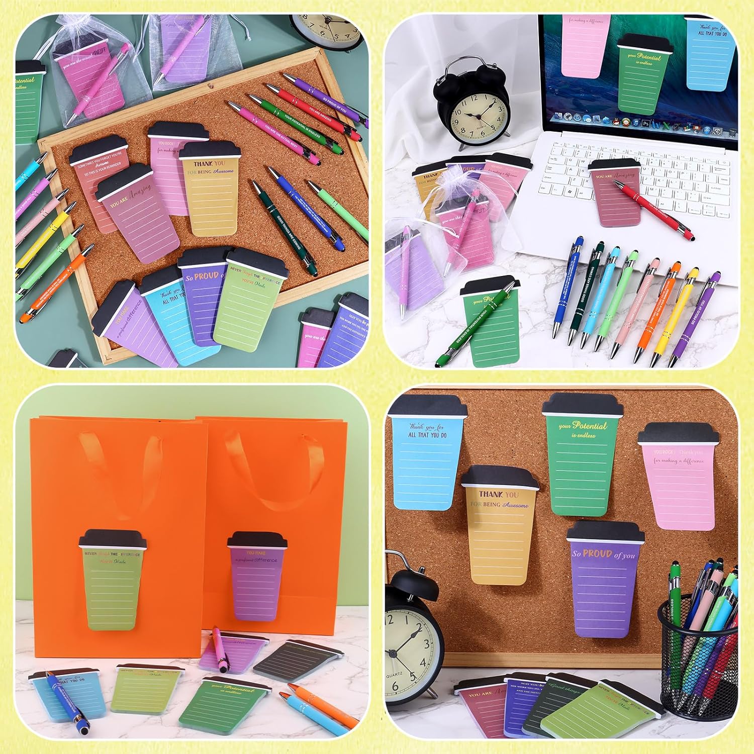 108 Pcs Coffee Cup Notepad Inspirational Sticky Notes with Pen Funny Motivational Sticky Appreciation Sticky Note CNA Week Thank You Graduation Gifts for Teacher Coworker Staff Office School