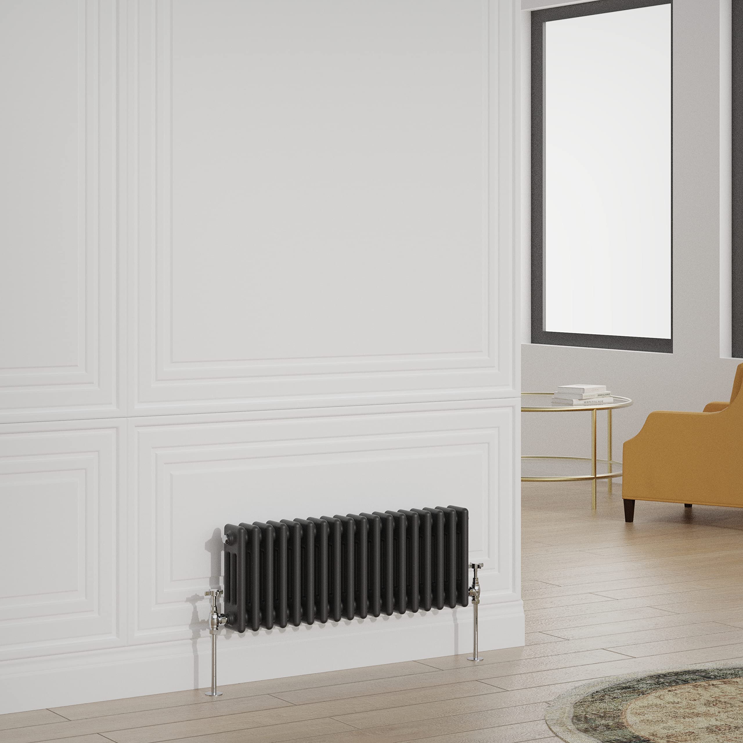 Warmehaus Traditional Radiator Triple Column Black Horizontal Cast Iron Style Central Heating Radiator - 300x830mm โ image 1