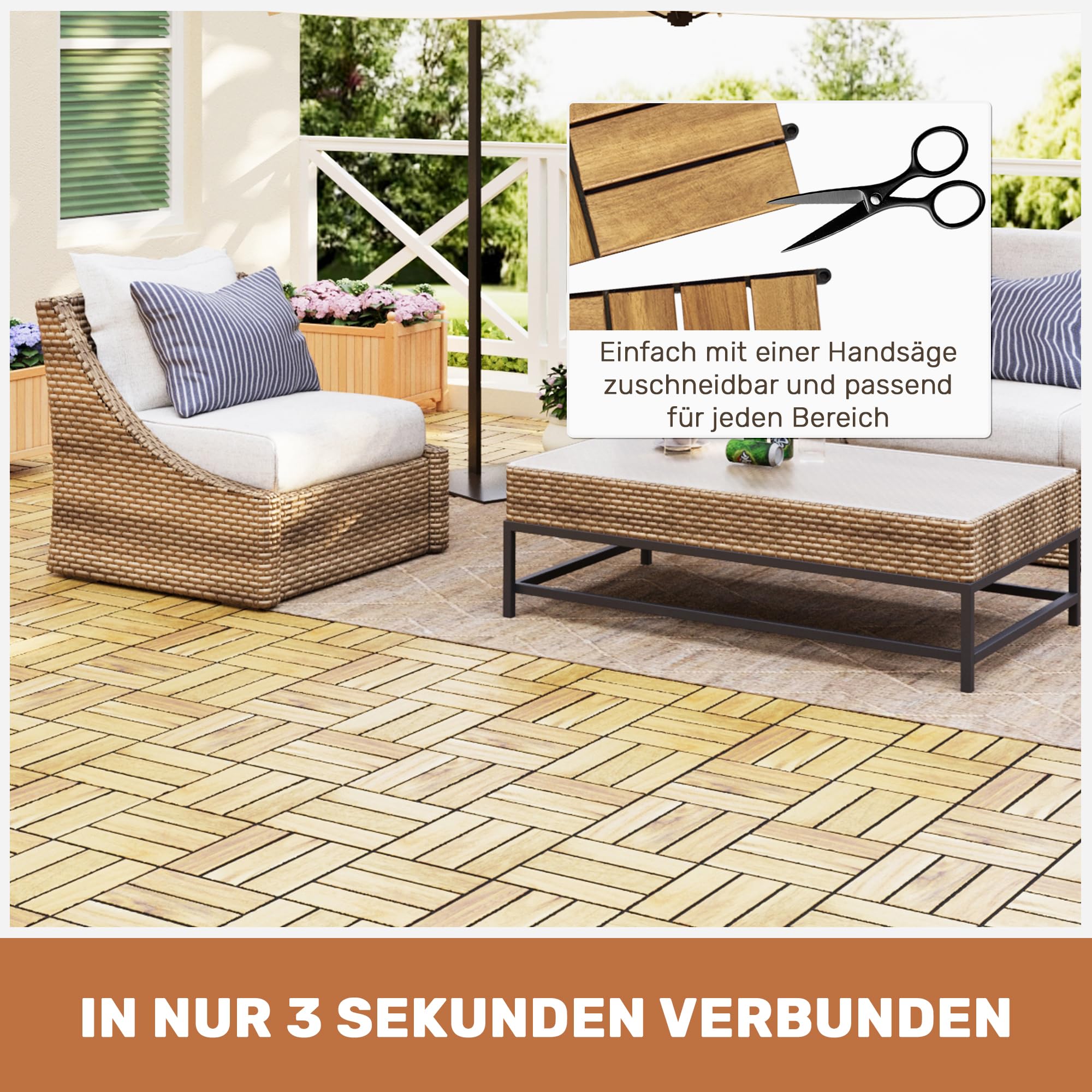 Terrassenfliesen aus Akazienholz Schachbrettmuster (32, Naturbraun)