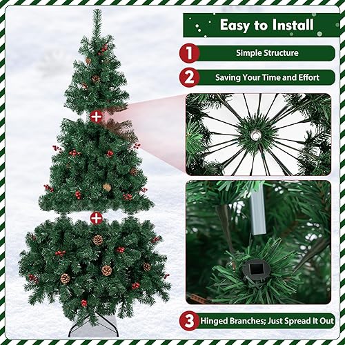Miniatura 6 de Árbol de Navidad artificial preiluminado de 6 pies, árbol de luces verdes de Navidad preinstalado con 350 luces LED y decoraciones, árbol de Navidad