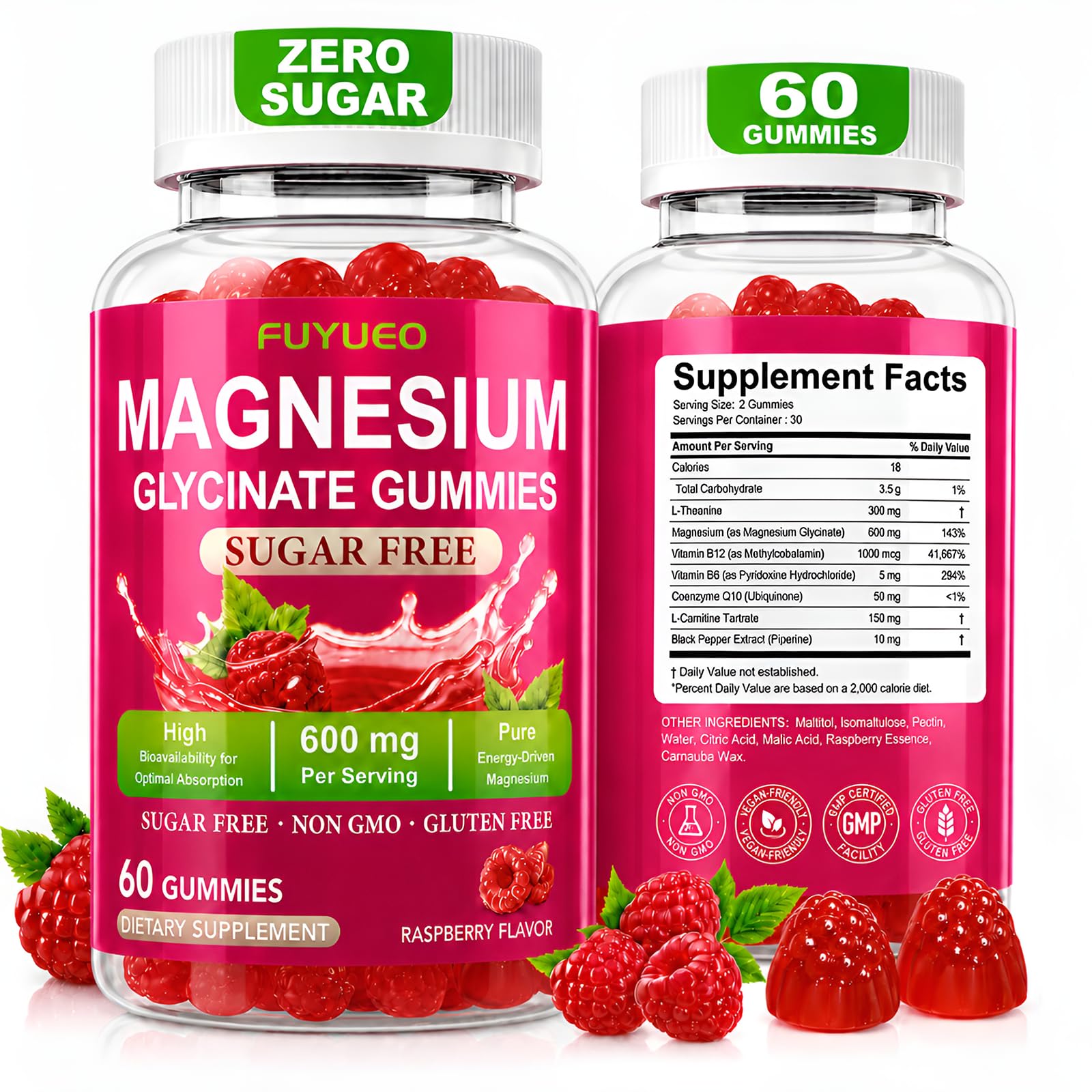 Magnesium Glycinate Gummies, Sugar Free Magnesium Supplement for Men & Women, Supports Relaxation, Gentle on Stomach, Chewable, Raspberry, 60 Count (Pack of 1)