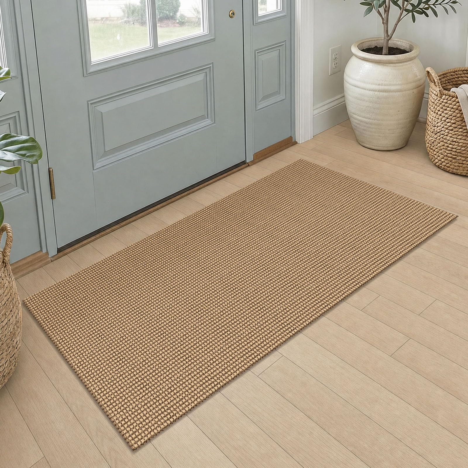 IOHOUZE Washable Runner Rug 2x4 Non Slip Rubber Backed Runners for Hallways Entryway Runner Indoor, Throw Rug Woven Cotton Floor Carpet for Hall Entrance Bedroom, Orange/Tan/Brown