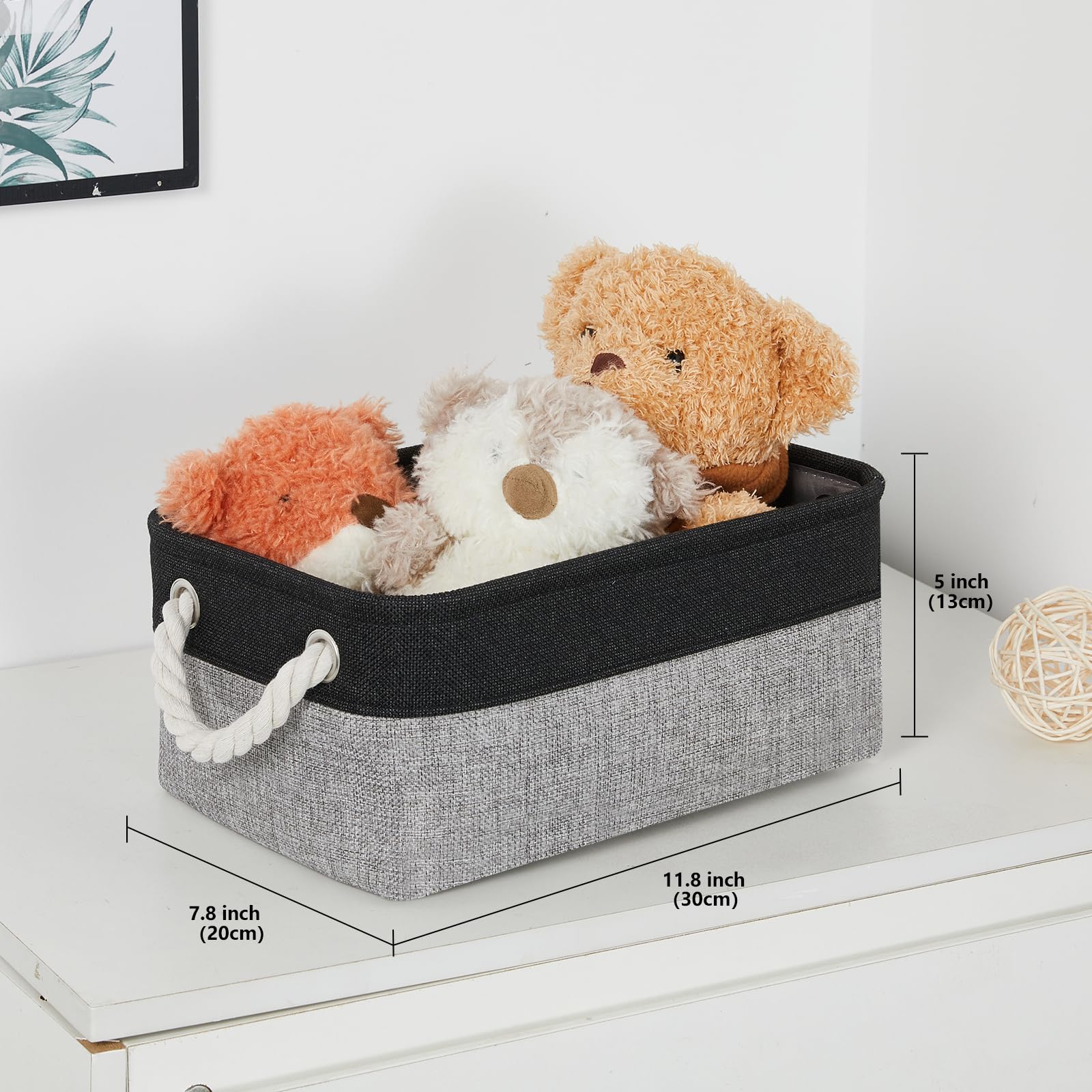 Bidtakay Aufbewahrungskörbe, 6 Stück, klein, Stoff, Leinen, faltbar, 30 x 20 x 12 cm, Organizer-Körbe mit Griffen, dekorative quadratische Körbe für Schrank, Regale, Schrank (schwarz und grau)