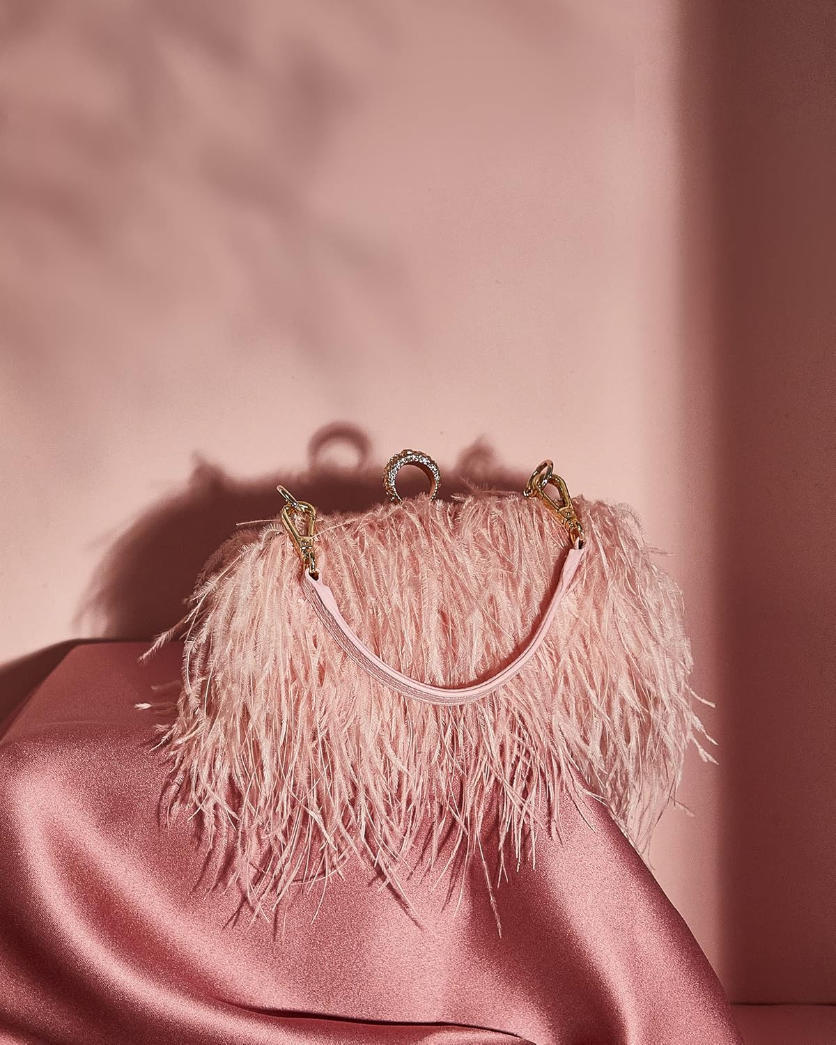 Tessco Women Ostrich Feather Tote Bag Fluffy Purse Clutch Feather Evening Handbag for Wedding - Image 3