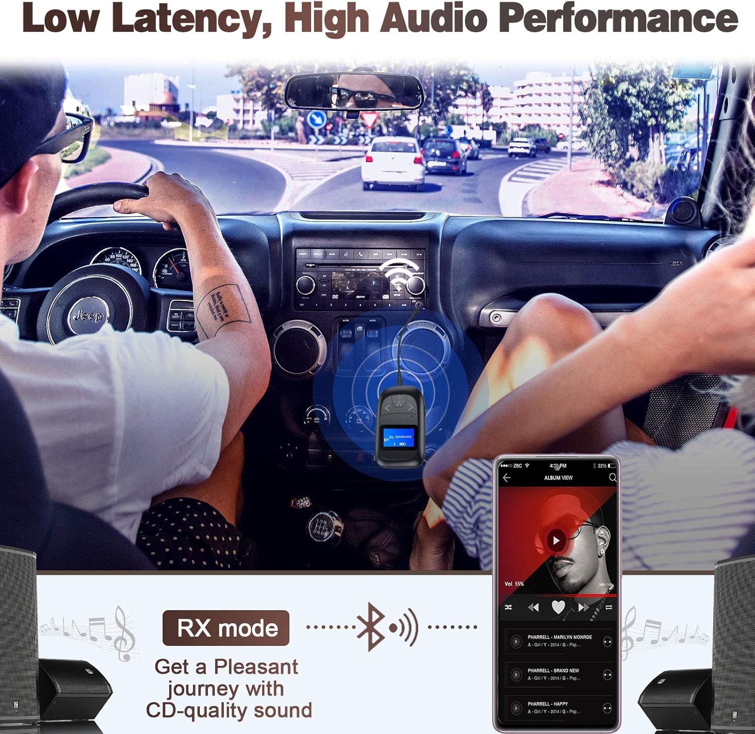 Visible Bluetooth Transmitter Receiver for TV PC - Tensun 3.5mm Bluetooth Audio Transmitter with Display Screen, Low Latency AUX RCA Stereo Bluetooth 5.0 Car Adapter, Portable for Headphones, Speaker : Electronics