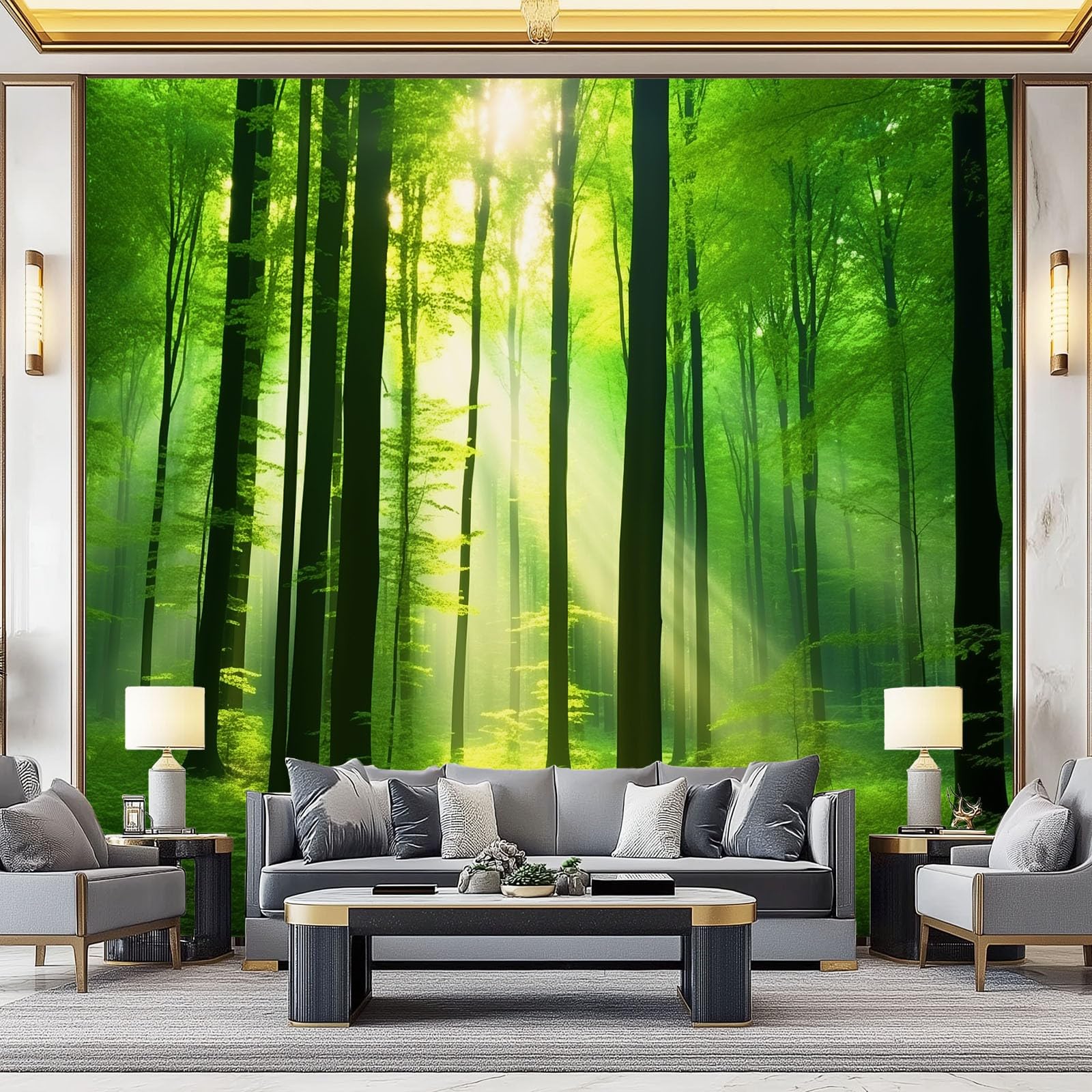 Fototapeta, wzór drzew, 400 x 280 cm, włóknina, sztuka ścienna, mural zielony, naturalny las, tapeta do sypialni, salonu, łazienki, dorosłych, nie odkleja się i nie przykleja
