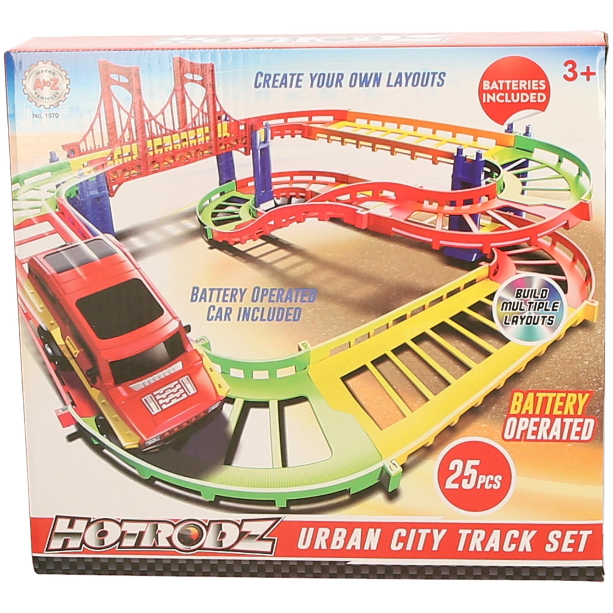 Hotrodz Urban City Track Set, 25 Pieces, Battery-Operated Car Included, Multiple Layouts, Ages 3+