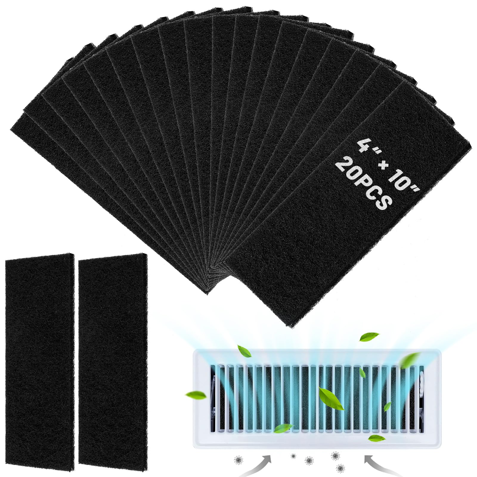 UCand - Paquete de 20 filtros de ventilación de carbón activado para el hogar, filtros de ventilación de suelo de 4 x 10 pulgadas, filtros de registro de piso, 10 filtros de ventilación de carbón