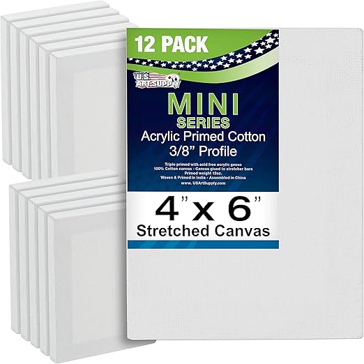 U.S. Art Supply 4x6 Mini Canvases for Painting, 12 Pack Bulk Small Stretched Artist Canvas Professional Primed - Ideal for Arts & Crafts