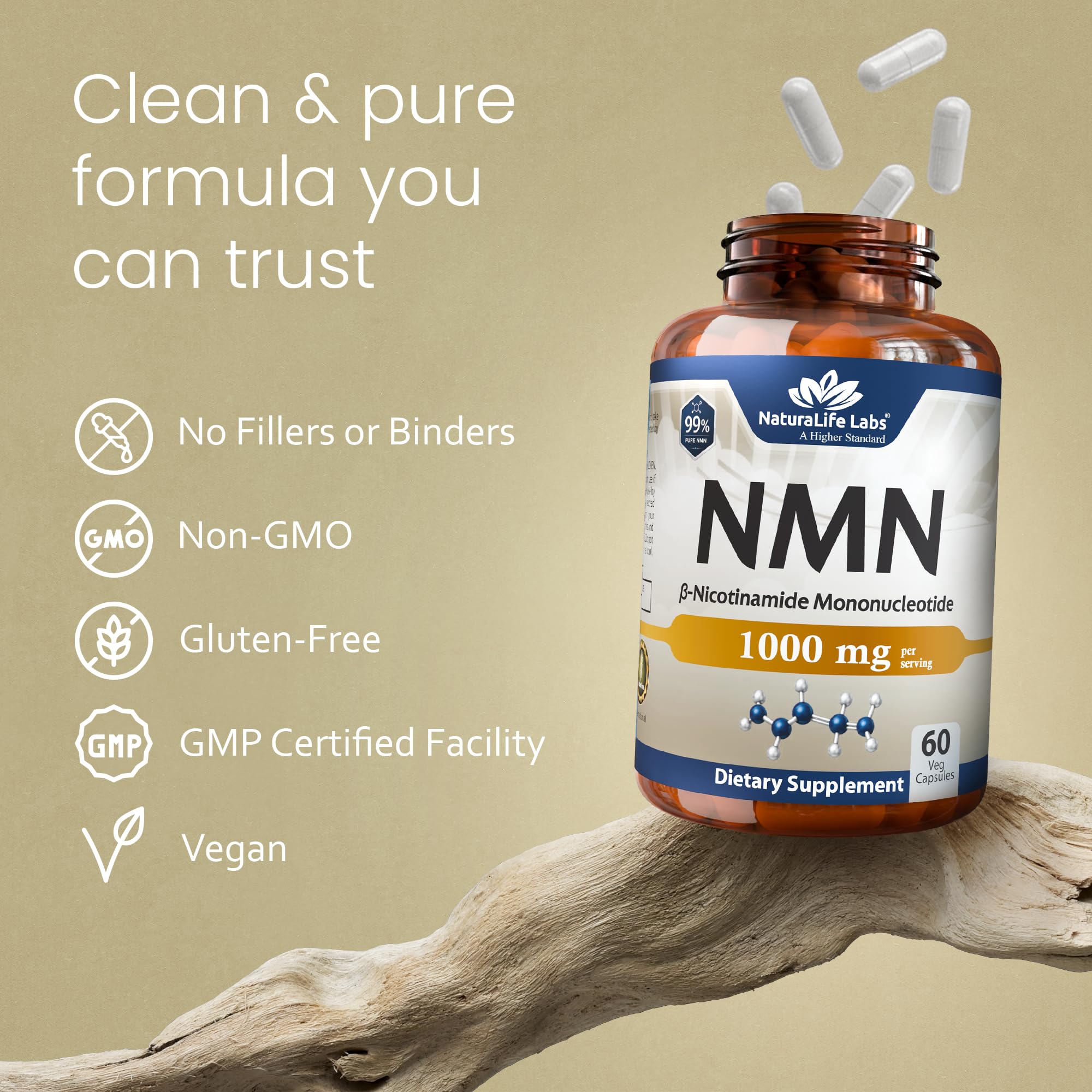 NaturaLife Labs NMN 1000 mg per Serving – Nicotinamide Mononucleotide 99% Pure – 60 Veg Capsules – Non-GMO – Gluten Free – Vegan — Amazon image 6