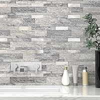 Vista 1 de VAOVI Azulejo de Salpicaduras Autoadhesivo Cocina Piedra Estilo Metro Lineal Mosaico Baño Ducha Pared Impermeable (5 piezas, Gris)