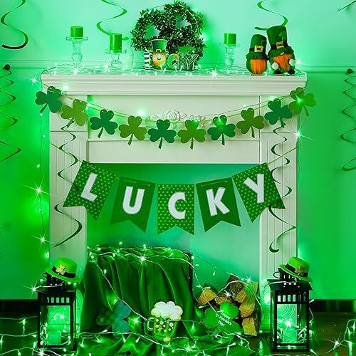 Miniatura 8 de JMEXSUSS 600 luces LED verdes, cadena de luces para el día de San Patricio, 8 modos, luces de Navidad verdes, alambre transparente, impermeable,