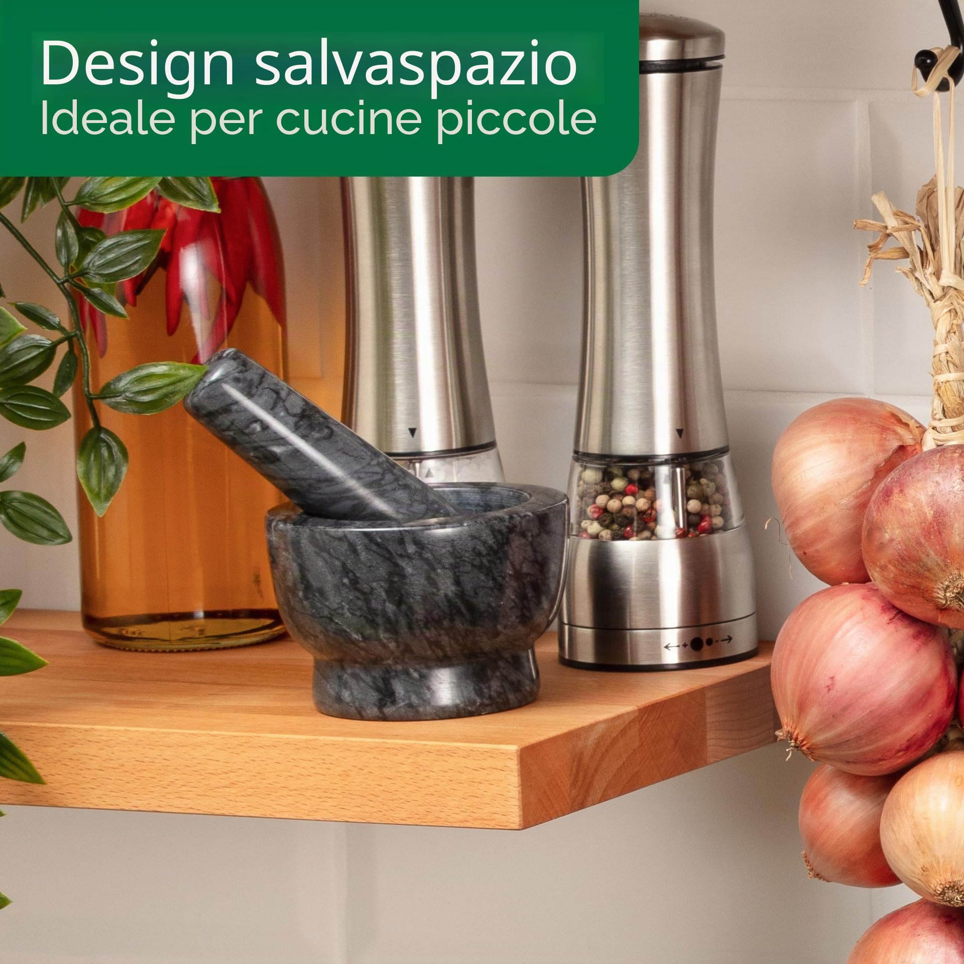 Chefkoch mortaio con pestello in granito – per coltivare, macinare e schiacciare – perfetto per erbe fresche e spezie – Dimensioni mortaio: circa 9,5 x 7 cm, pestello: circa 3,5 x 10,5 cm