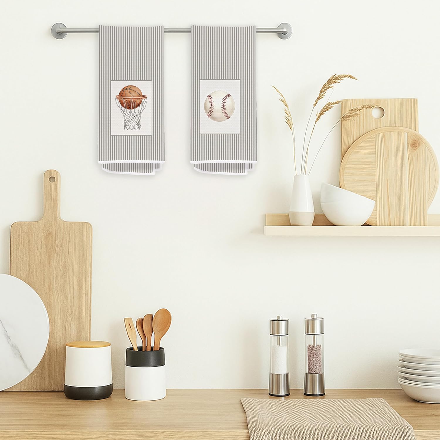 Vintage Sports Striped Hand Towels, Gifts for Sports Lovers, Golf Football Basketball Baseball Decorative Hand Tea Towels for Boys Bathroom Gym Yoga, 16x24 Inches Set of 4 - Image 3