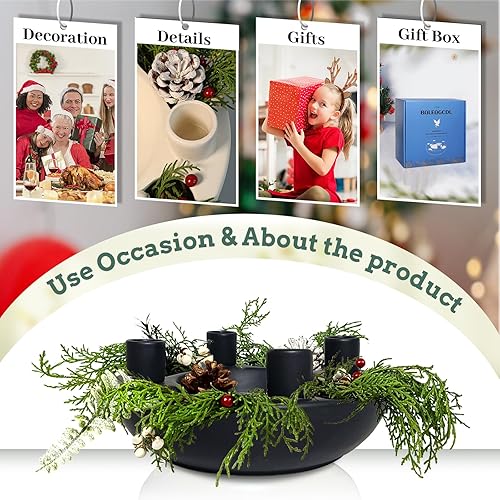 Miniatura 4 de Portavelas de cerámica con corona de Adviento con 4 asientos cónicos, soporte de vela negro para vacaciones, moderno, hogar, fiesta, cocina, isla,