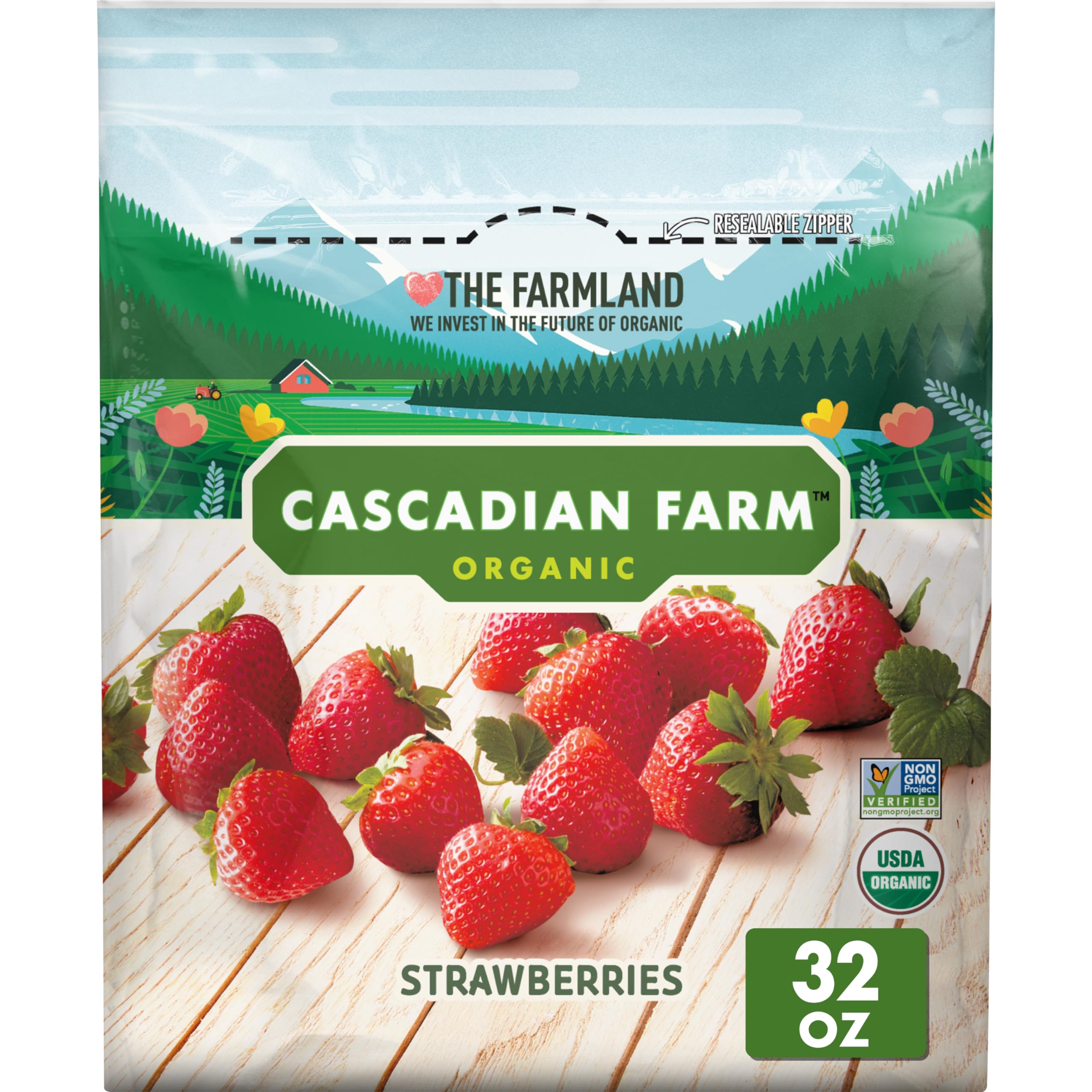 Cascadian Farm Organic Strawberries, Premium Frozen Fruit, Non-GMO, 32 oz