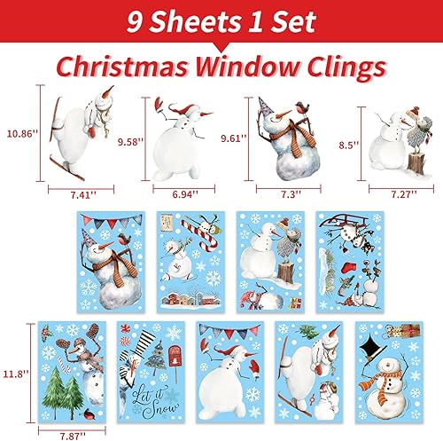 Miniatura 2 de Quera Calcomanías navideñas para ventana, muñeco de nieve, copo de nieve y más. 9 hojas, 7.8 x 11.8 pulgadas, decoración estática de ventana de PVC