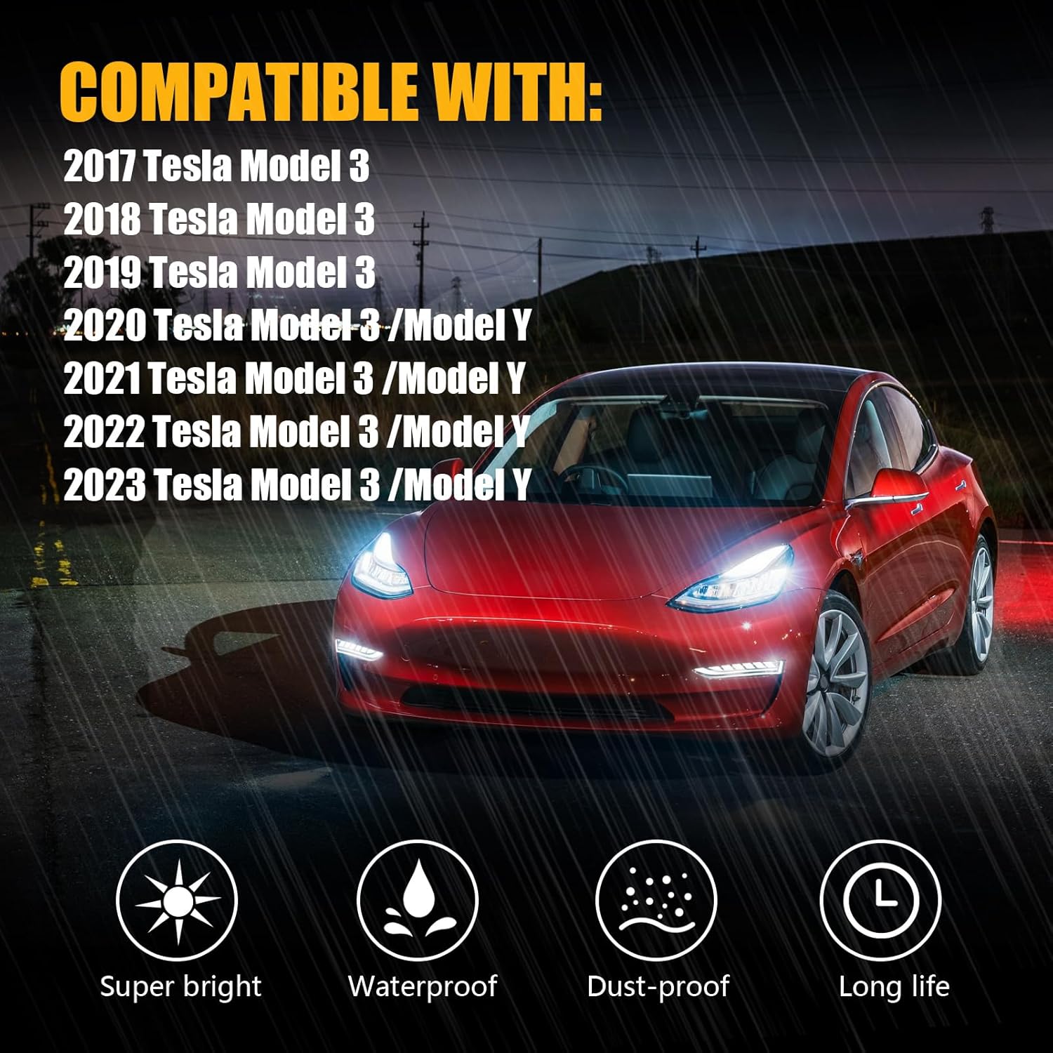 Sequential LED Daytime Running Lights For Tesla Model 3 2017-2023,Model Y 2020-2023, Unique Design Dual-Colors DRL With Starting Animated Dynamic Amber Turn Signal led fog lights for tesla