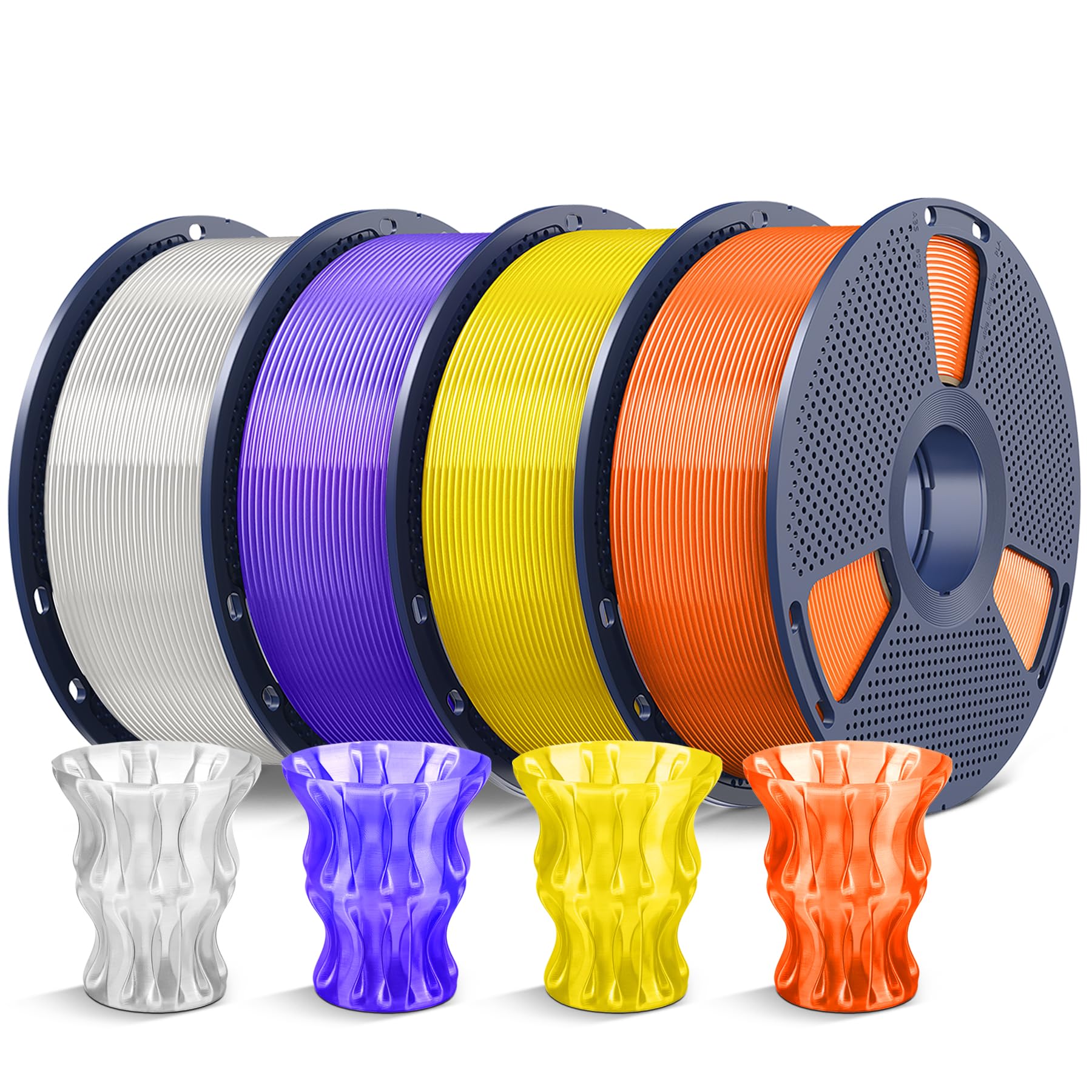 SUNLU Paquete de filamentos PLA para impresora 3D de 4 kg, filamento PLA enrollado perfectamente de 1.75 mm ± 0.02 mm, empaquetado individualmente al vacío, 4 kg en total, 1 kg por carrete, paquete de