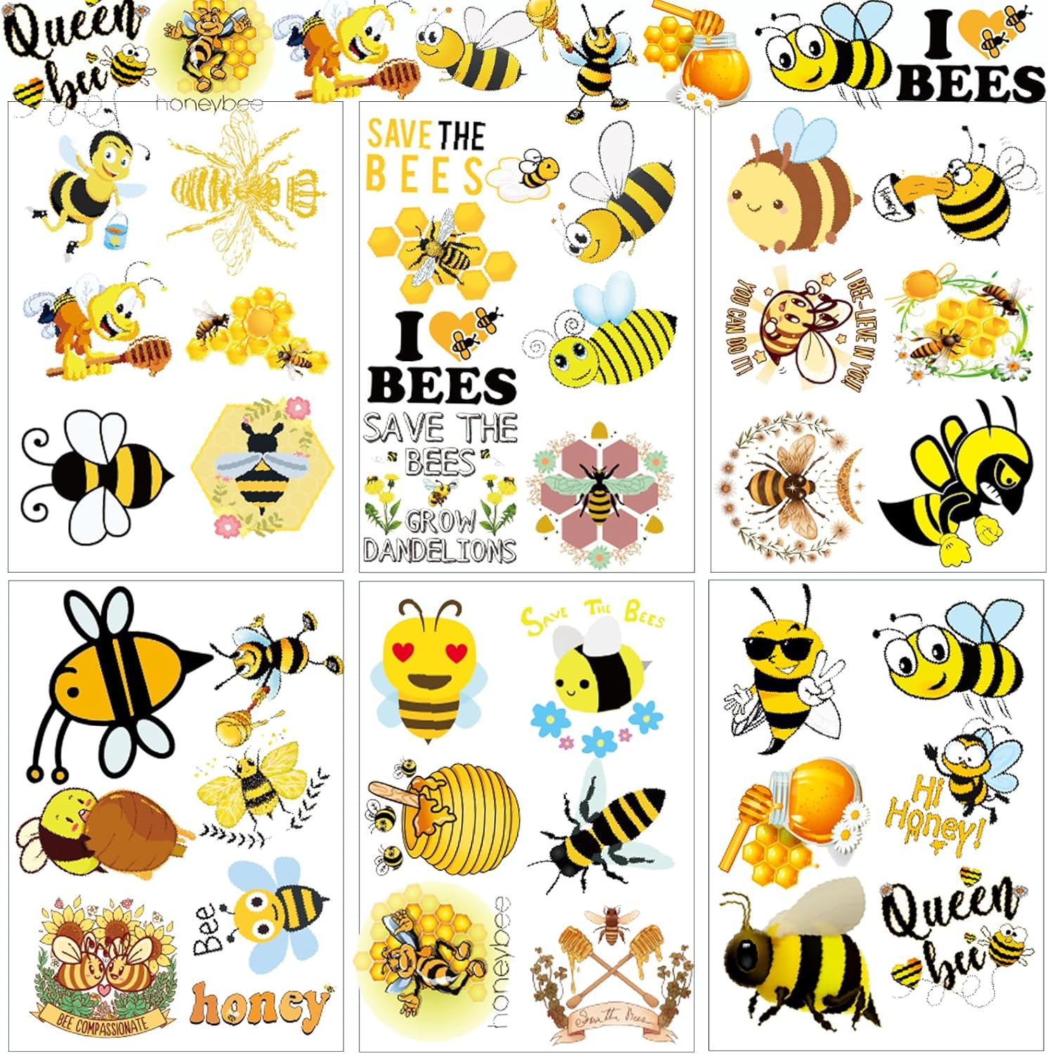 6 Sheets Bee Rub On Transfers for Crafts, 5.5 x 4 Inch Rub