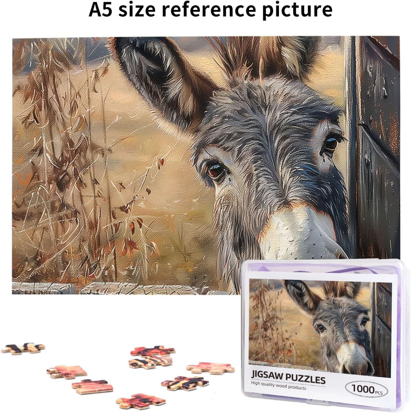 1000 Piece Wooden Jigsaw Puzzle for Adults - Donkey Cute Rustic Farmhouse Animal Funny Puzzle, Impossible Challenging Difficult Puzzles,
